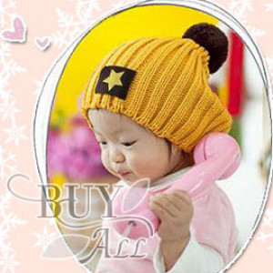 [Autumn and winter new children's clothing, department stores, accessories, warm warm series] Korean candy color star patch warm elastic wool hat / ball cap / autumn and winter warm hat
