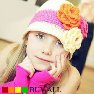 【Four seasons can wear fashion wool handmade hat】 girls European fashion three-dimensional flowers handmade wool hat / autumn and winter hat / warm hat / children's fashion hat ☆ S.M.L ☆