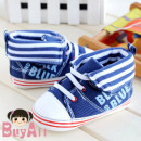(The first step to the baby's life shoes】 - US single - blue and black series of school shoes (blue and white stripes) / anti-skid children's shoes / baby shoes / infant shoes /
