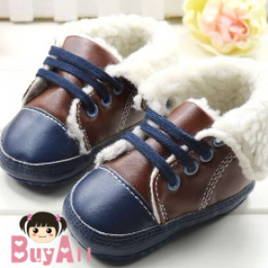 [Baby shoes to the first step in the life of children's shoes] young children's autumn and winter warm protective fashion small boots - lambsen semi-high tube leisure school shoes / anti-skid children's shoes / baby shoes / infant shoes /