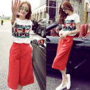 [Spring and summer new girl, parent-child spring and summer suit] high-end counter models short-sleeved shirt + unique design cut 7 points wide leg pants, formal casual two affordable / collapse trousers suit / work suit / fashion suit ☆
