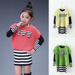 [New real wear suit, one year can wear more than 7 months] children's dress + blouse fashion 2-piece leisure set / Spring / autumn suit / children's clothing / long coat suit ☆ 110-160