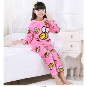 [Children autumn and winter cold warm warm cold sleep suit clothing] winter warmth, bathing, sleeping, get up in the morning, bath finished, a multi-purpose, children's coral cashmere warm comfortable nightgown set