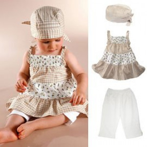[Children's new spring and summer casual wear series] - checkered flower printed shirt 3 group ☆ coat + skirt + hat / spring and summer suit / trousers ☆ 80/90/100