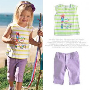 [Children's new spring and summer casual wear series] - girls stripes shirt + trousers / jeans / spring and summer suit ☆ 2 pieces ☆ 80-120 ☆