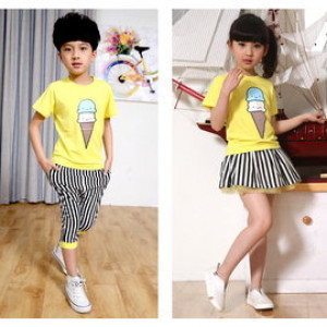 【Design section super features spring and summer suit brother and sister installed】 show family centripetal force of the family parent and brother brothers and sisters installed, cotton suit / shorts leisure suit / group service 100-150cm