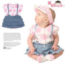 [Small children's clothing banquet, wedding dinner. Age, birthday best fashion design models Romper] fake two large dot denim dress flouncing package fart / bag fart clothing / dress ☆ 80-100 ☆