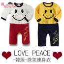 【Young and new children's spring and winter comfortable cotton overalls, charcoal clothing series】 -LOVE PEACE smiley piece suit / autumn and winter package fart ☆ 80/90/95 ☆ 2 color ☆