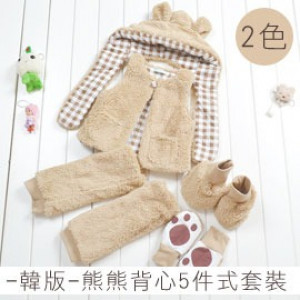 【Kids autumn and winter warm, warm, accessories, Million series】 Value Bear Vest 5 sets of sets ☆ hat / vest / gloves / socks / socks-style sets of ☆ 90 ~ 95