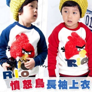 【Four seasons wear new comfortable soft】 delicate cotton + the most ram soft and warm good to wear three-dimensional angry bird long-sleeved shirt 2 color 100-140