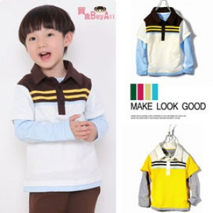 [A word, like friends! Super quality, rare and unique design] very handsome boy's jacket, fake two-piece casual long-sleeved shirt / polo style coat / autumn and winter shirt ☆ 90-150 ☆
