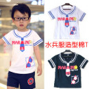 【Cute cotton quality short-sleeved shirt】 spring and summer thin sailor suit Navy collar modeling cotton T / spring and summer coat ☆ 90-130