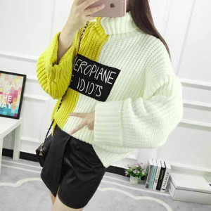 Autumn and winter sweaters make you fall and winter warm and beautiful, quite warm, warm girls and children can be mother and child, fashion wear - Women's sweaters women's loose high-collar large size Korean letters spell color knit sweater